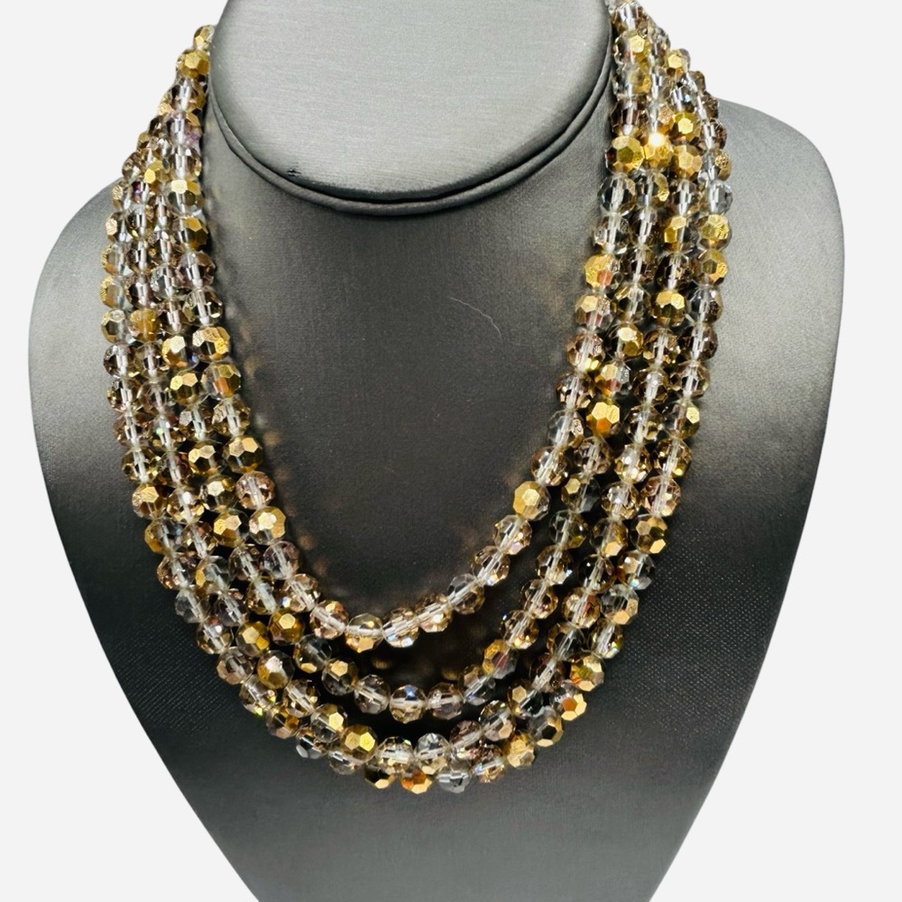 Magnificent Multi Strand Smoke Gold Flashed Glass Bead Necklace